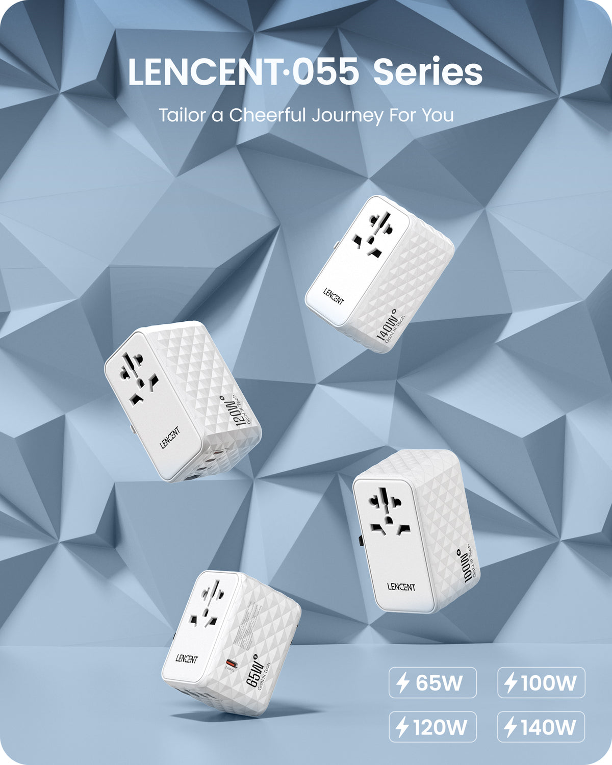 LENCENT PA055W 140W International Travel Adapter, GaN Universal Travel Adapter