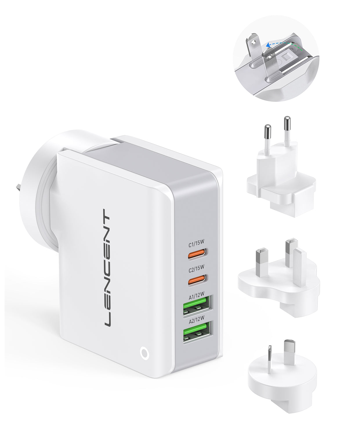 LENCENT PA001 2A2C Multiport International USB Wall Charger, 4 Port European Adapter