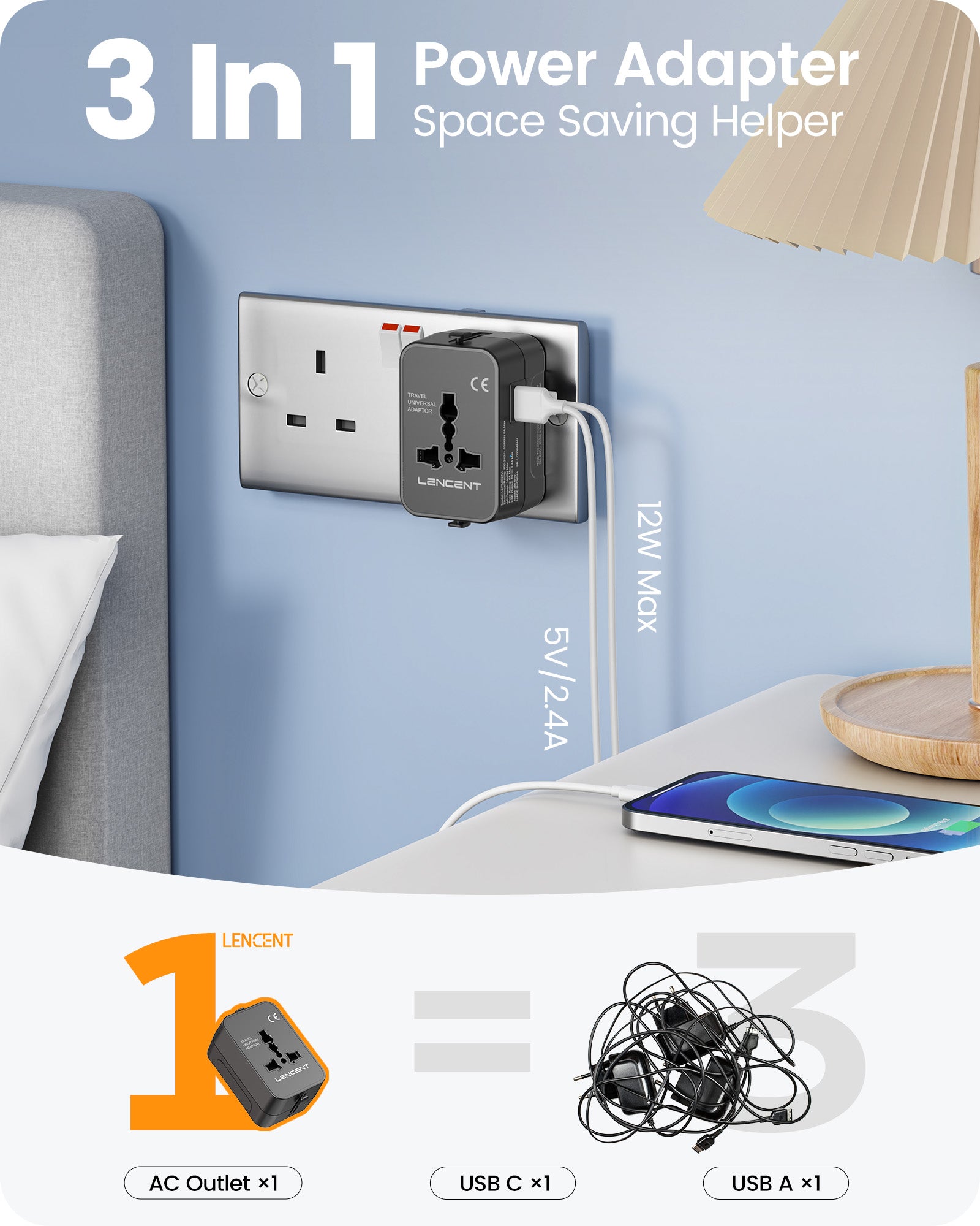 LENCENT International Travel Adapter Black