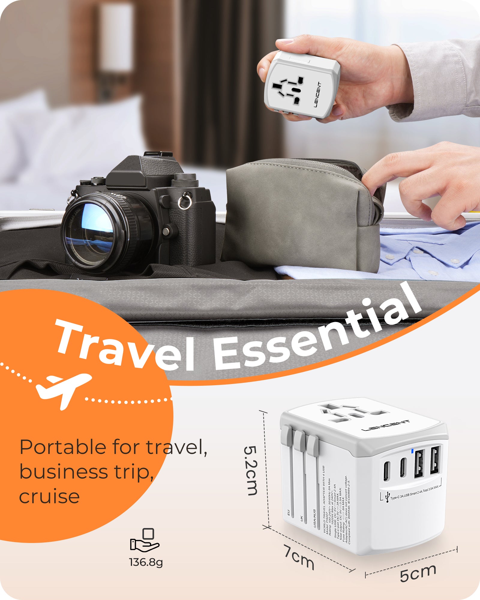 LENCENT Universal Travel Power Adapter, International AC Plug Adaptor