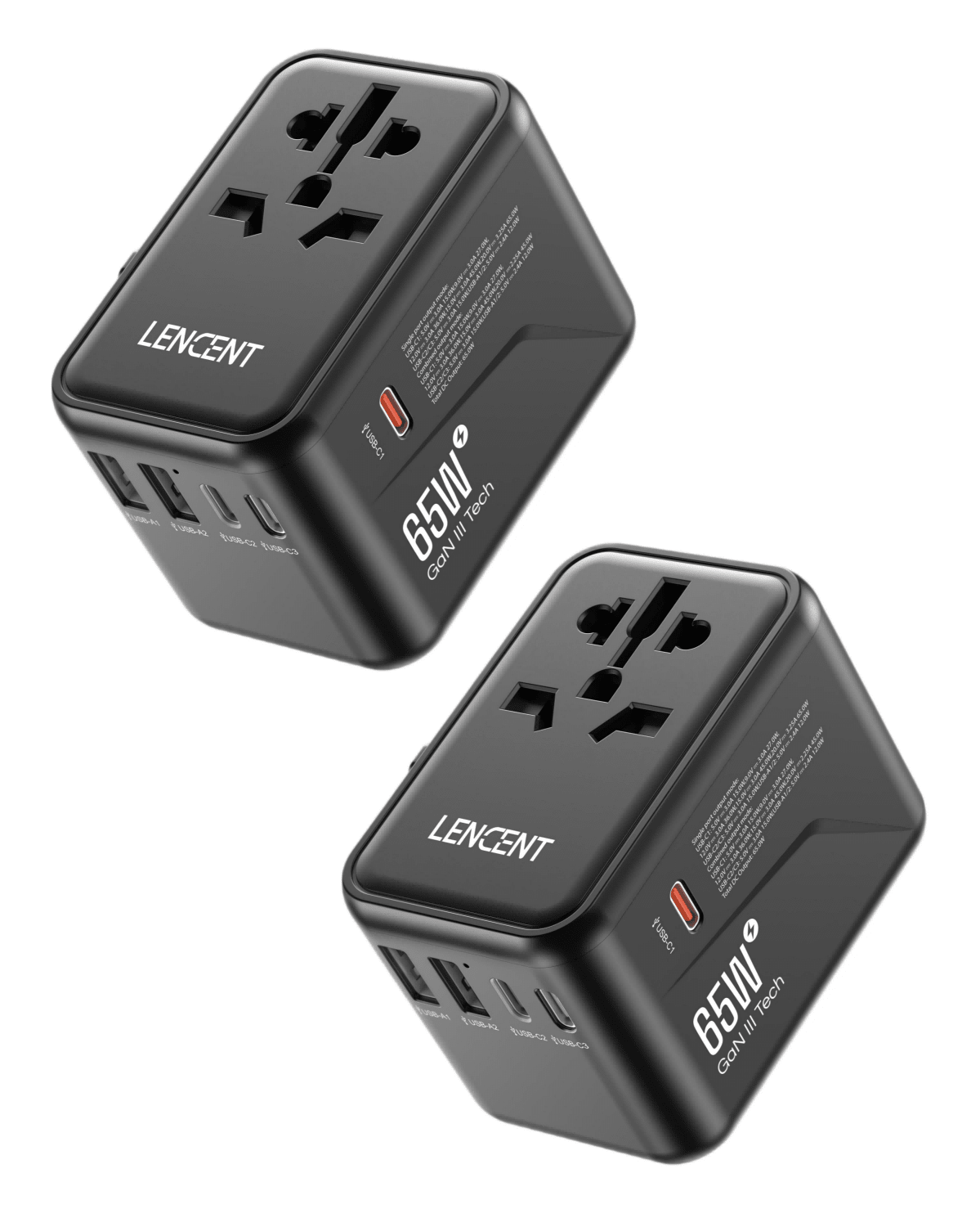 LENCENT Universal Travel Adapter, GaN III 65W International Travel Charger, 2 USB & 3 USB-C PD Fast Charging - LencentComputers & Accessories