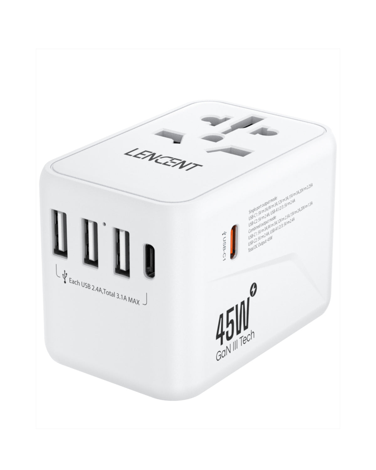 LENCENT PA048W 45W Adapter Plug Universal GAN III, International Charger