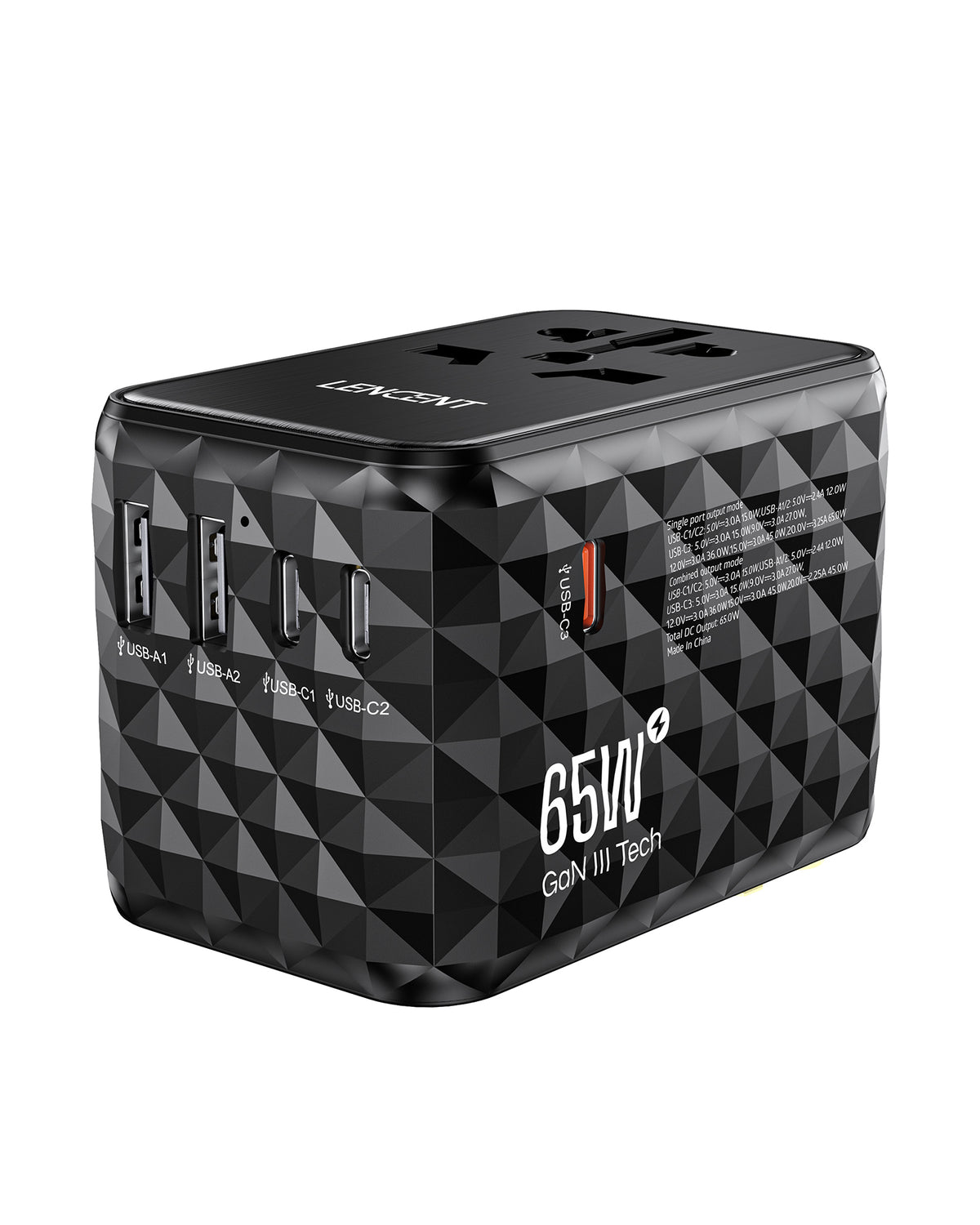 LENCENT Universal Travel Adapter, 65W GaN International Travel Adapter, 2 USB-A & 3 USB-C Fast Charging - LencentComputers & Accessories