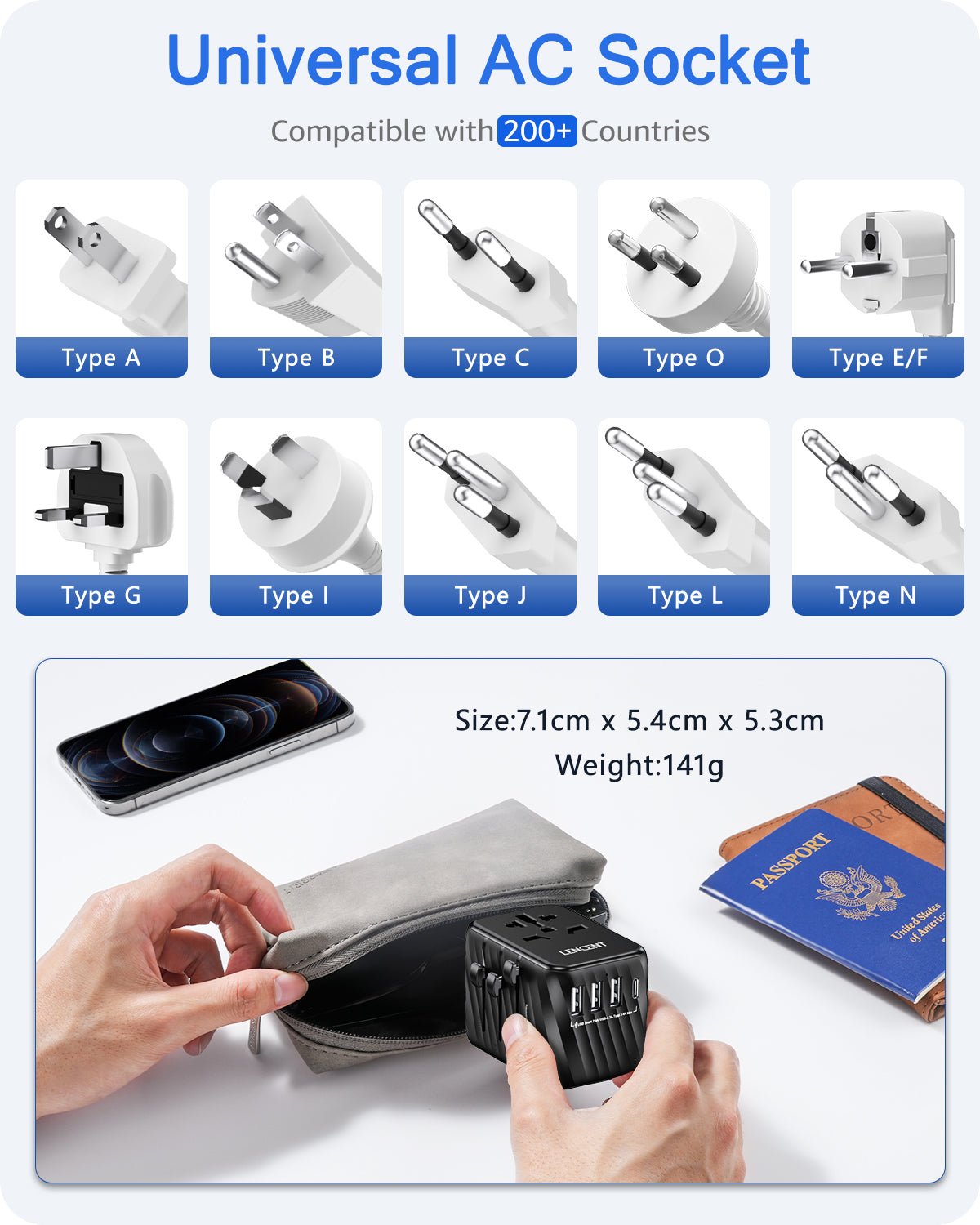 LENCENT 5-IN-1 Universal Travel Plug Adapter, International Travel Charger - LencentComputers & Accessories