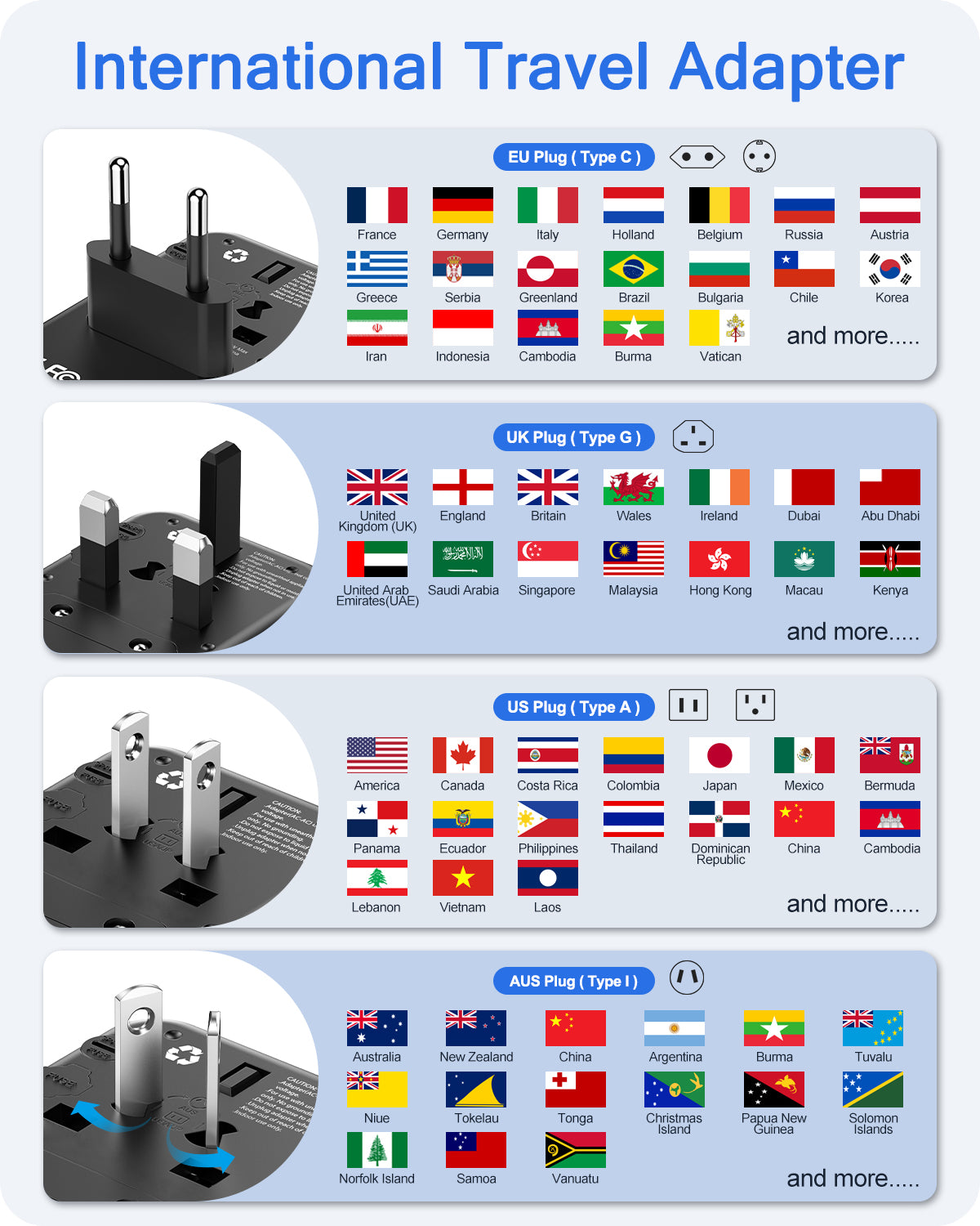 LENCENT PA058B C3U Universal Travel Adapter Worldwide Travel Plug