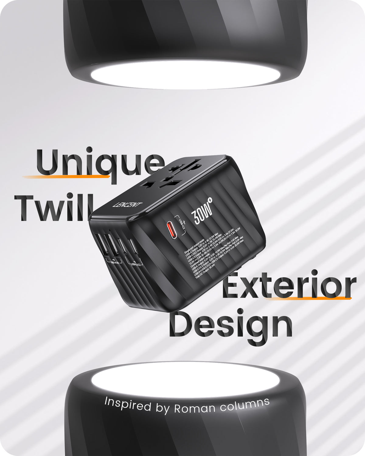 LENCENT Universal Travel Power Adapter, PA058B 30W International Wall Charger