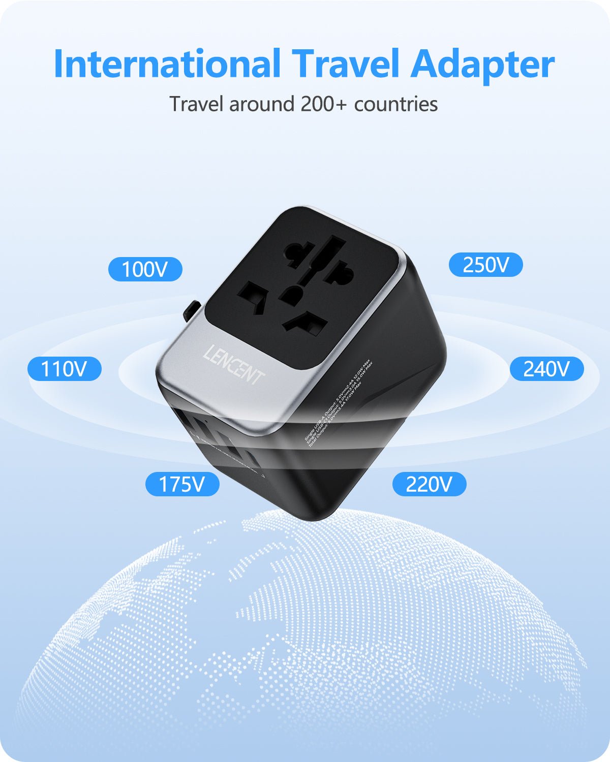 LENCENT Universal Travel Adapter, US EU UK AU Plug with 3U1C, for 200+ Countries - LencentComputers & Accessories