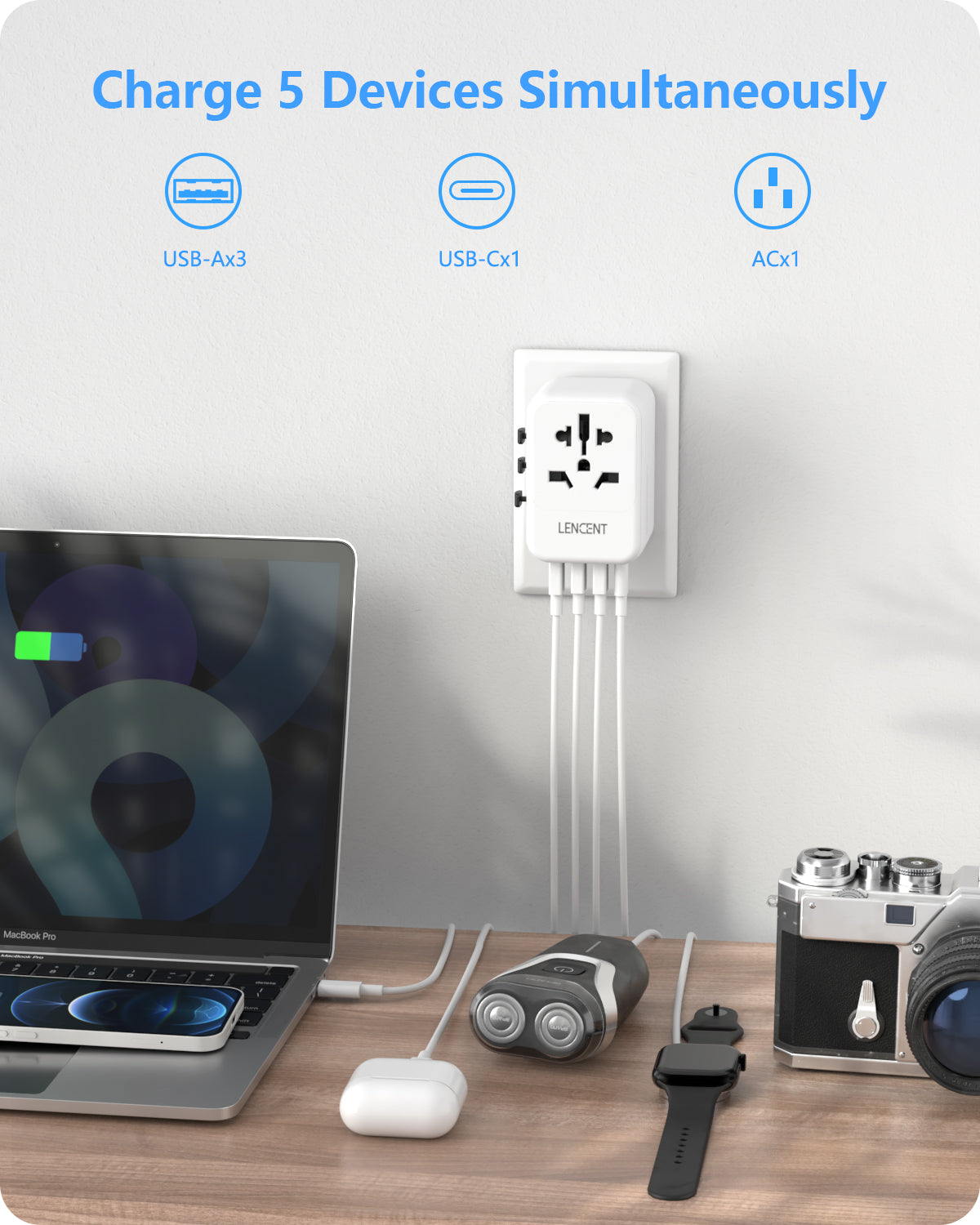 LENCENT PA048W C3U Adaptador de Viaje Universal, Cargador Internacional