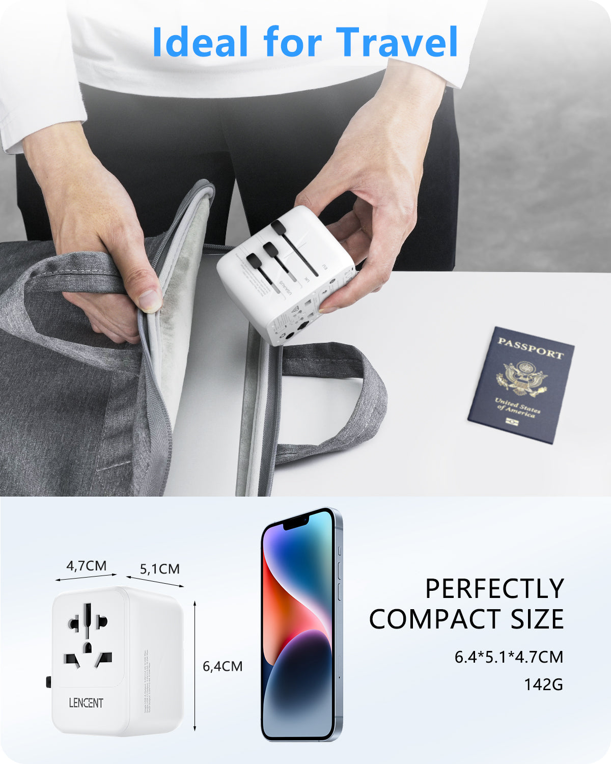 LENCENT PA048W C3U Adaptador de Viaje Universal, Cargador Internacional