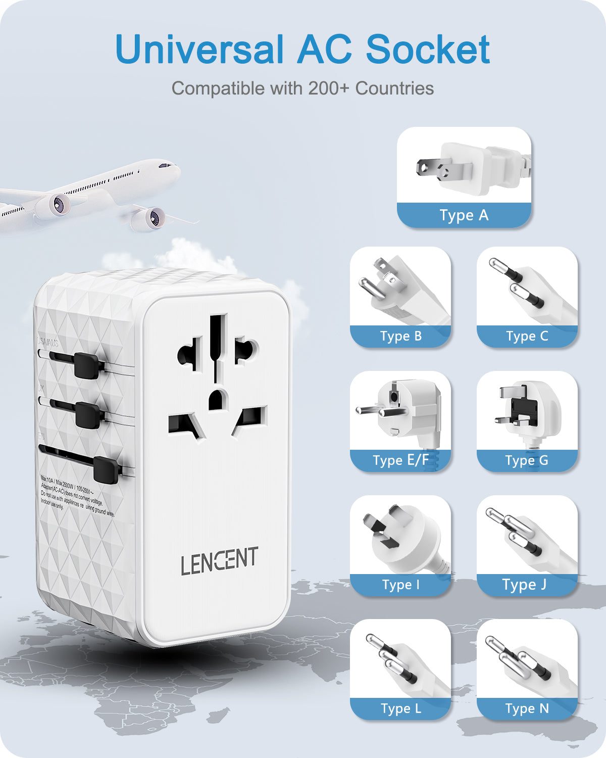 LENCENT PA055W 100W International Travel Adapter, Universal Travel Adapter
