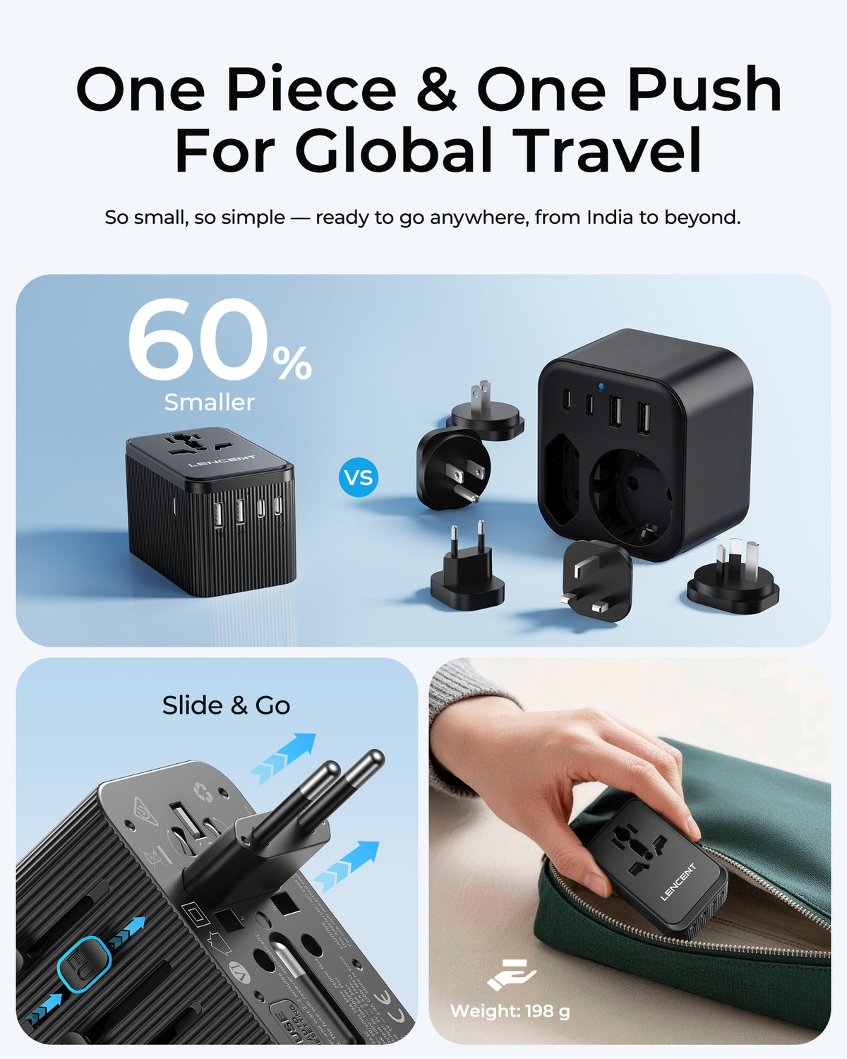 LENCENT PA059B 28W Universal Travel Adapter Kit(2A3C),  Type D/G/C/I/A
