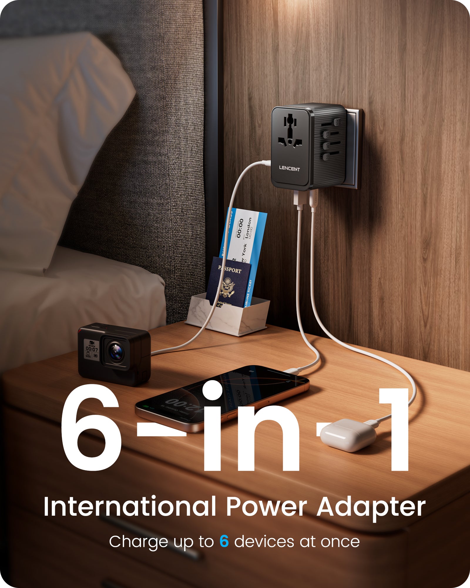 LENCENT 28W Universal Travel Adapter Kit(3 USB C 2 USB A), Type D/G/C/I/A