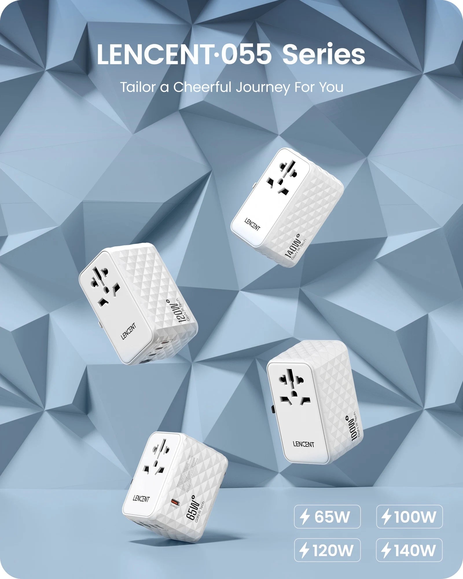 LENCENT 65W Universal Travel Adapter, GaN International Fast Charger