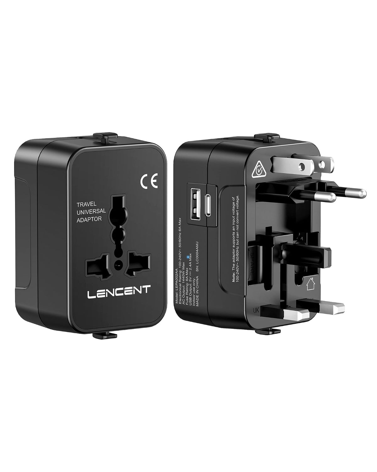 LENCENT PA002 Universal Travel Adapter, Worldwide International Power Plug Charger with 2 USB Ports