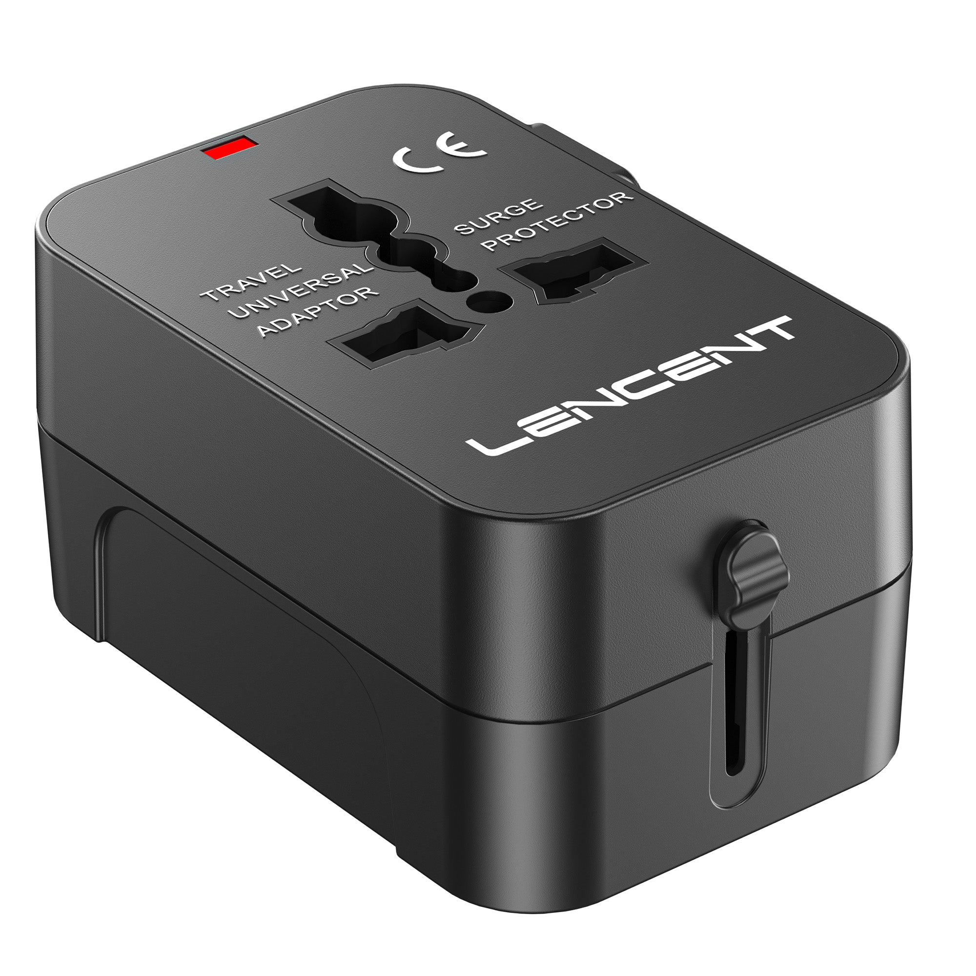 LENCENT International Travel Adapter Black with 4 Integrated Plugs