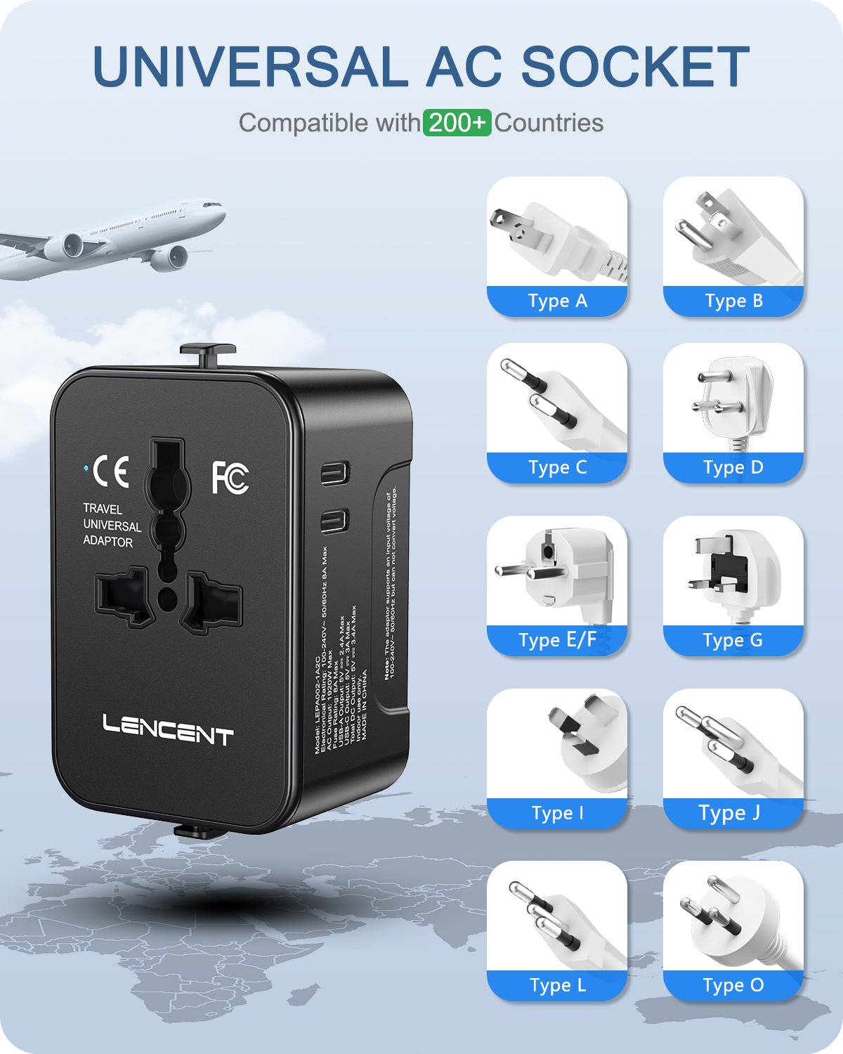 LENCENT Universal Travel Adapter, International Travel Adapter with 4 Integrated Plugs, Works in 200+ Countries - LencentComputers & Accessories