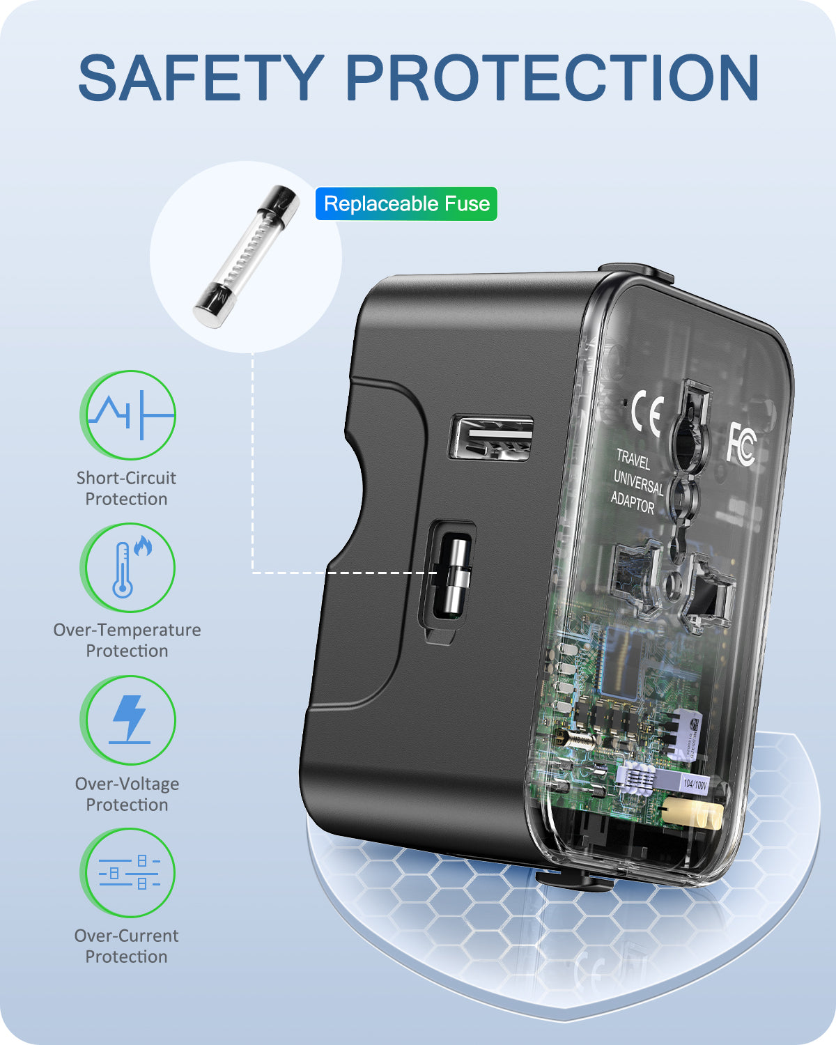 LENCENT PA002 1A2C International Travel Adapter Black with 4 Integrated Plugs