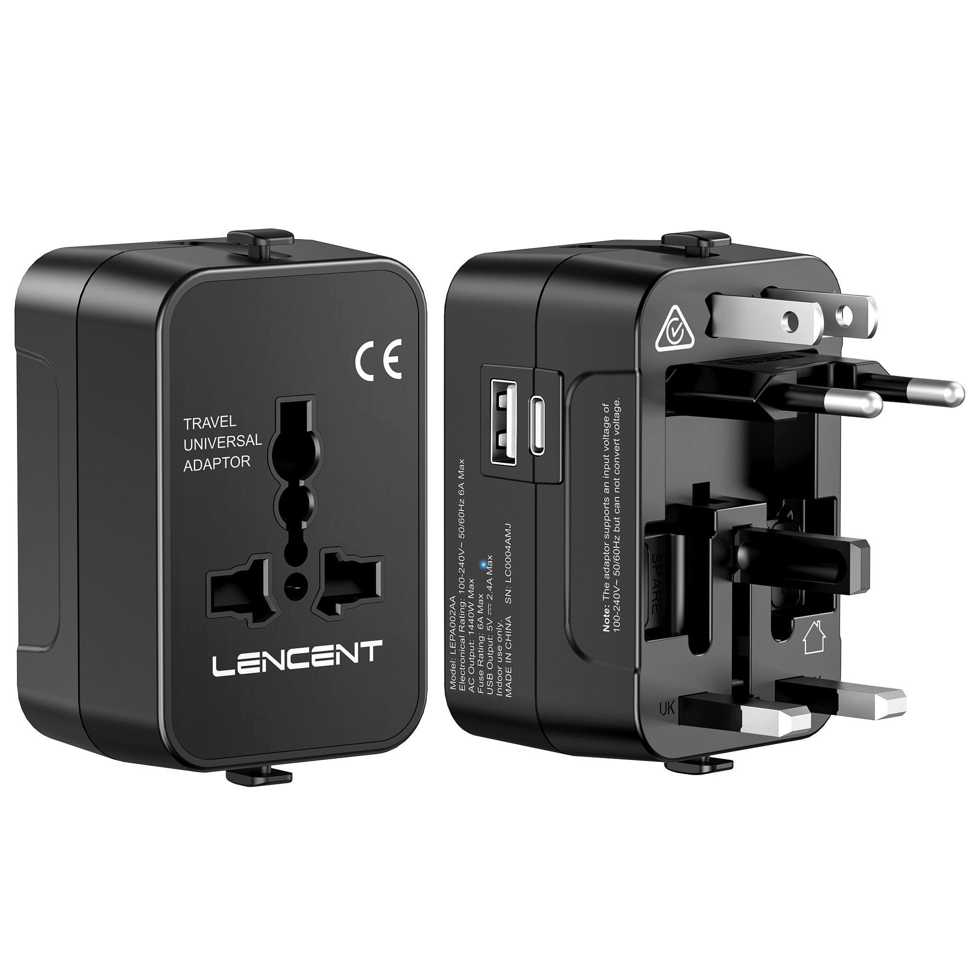LENCENT International Travel Adapter Black