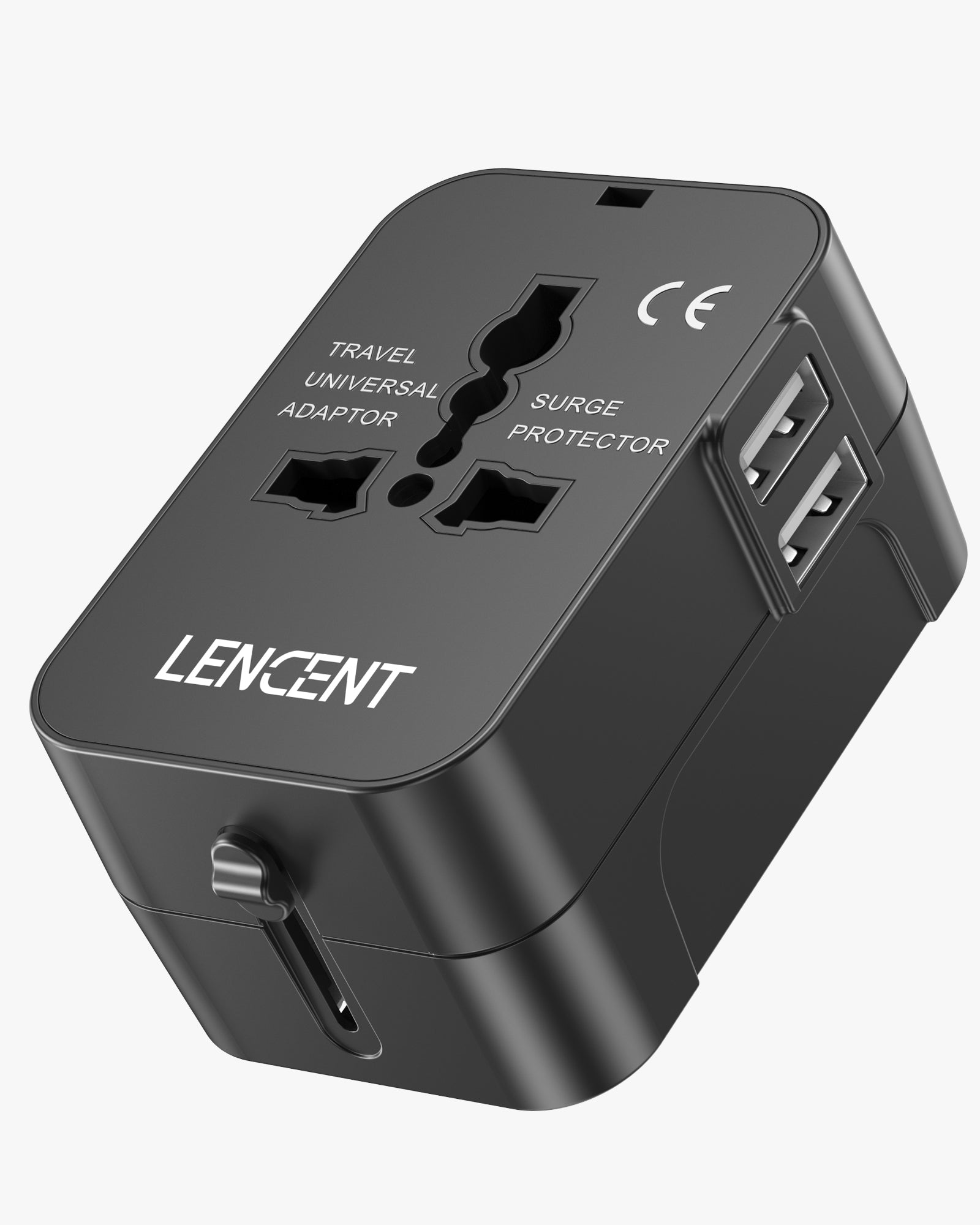 LENCENT PA002 1A2C International Travel Adapter Black with 4 Integrated Plugs