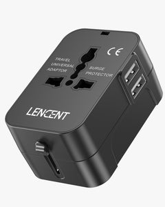 LENCENT PA002 1A2C International Travel Adapter Black with 4 Integrated Plugs