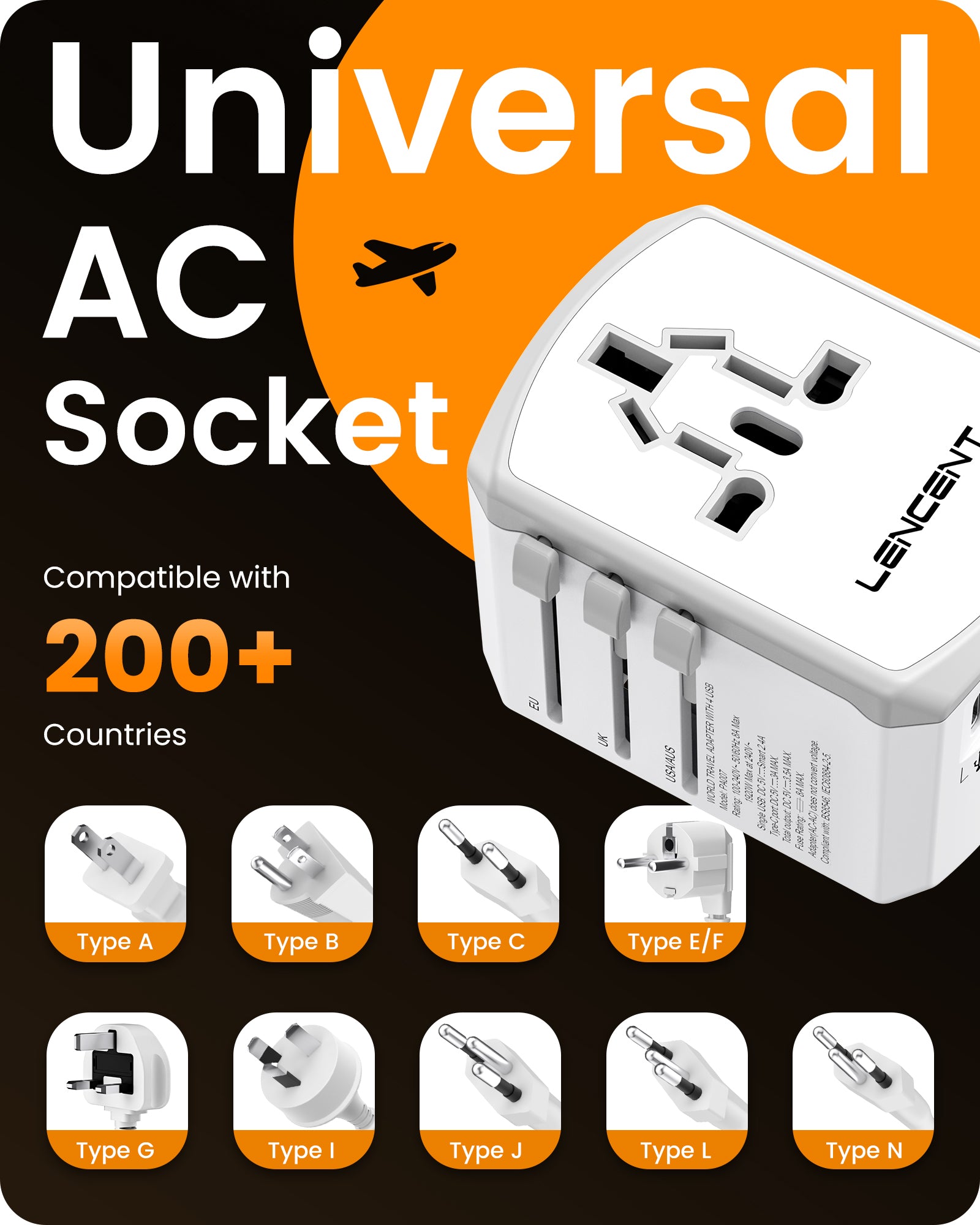 LENCENT Universal Travel Power Adapter, International AC Plug Adaptor
