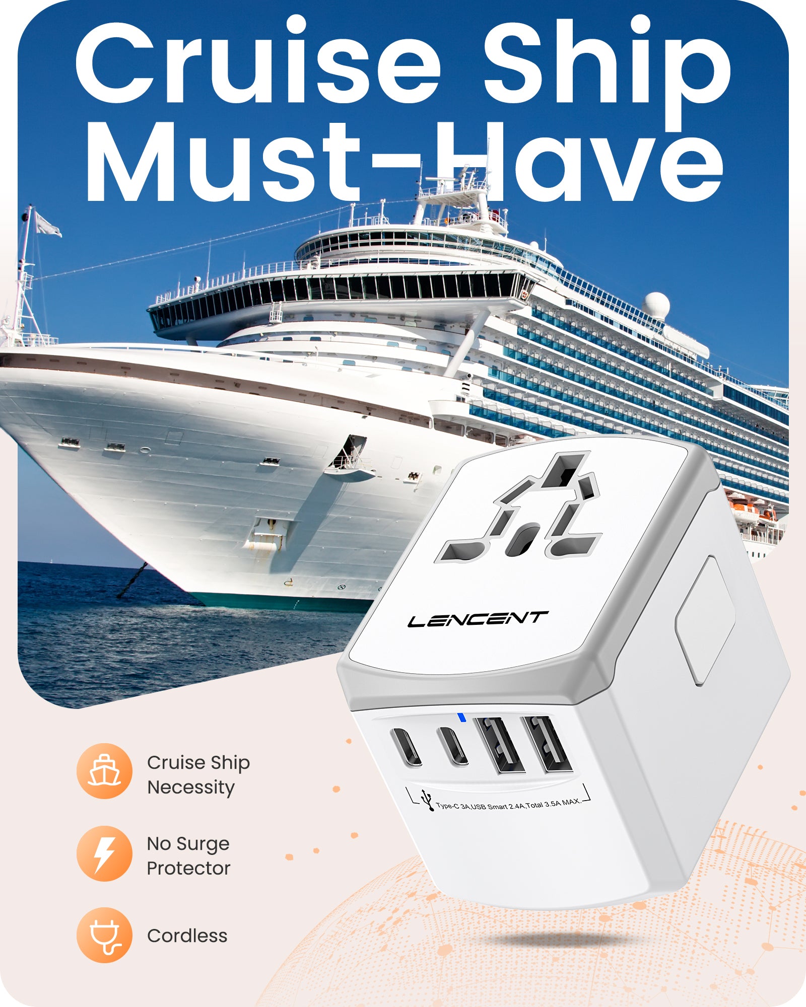 LENCENT Universal Travel Power Adapter, International AC Plug Adaptor