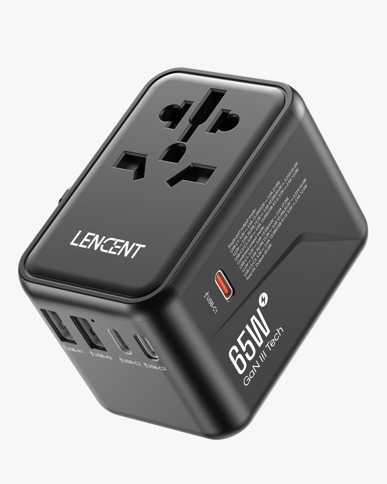 LENCENT PA048B 65W Universal Travel Adapter, GaN III Travel Charger