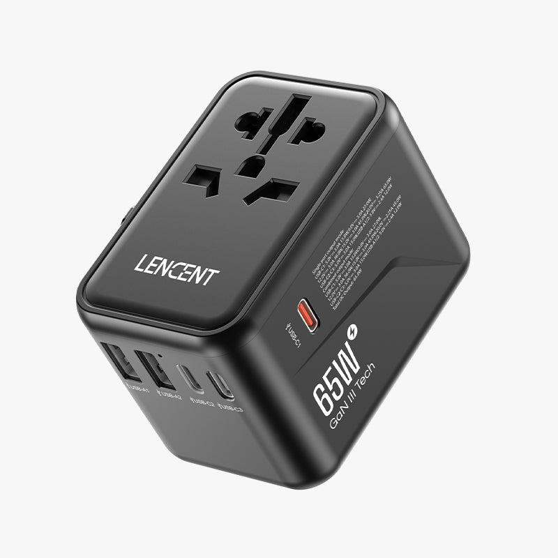 LENCENT Universal Travel Adapter, GaN III 65W International Charger, White