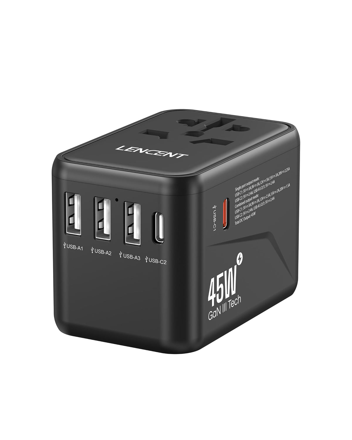 LENCENT Adapter Plug Universal GAN III PA048B 45W, International Charger
