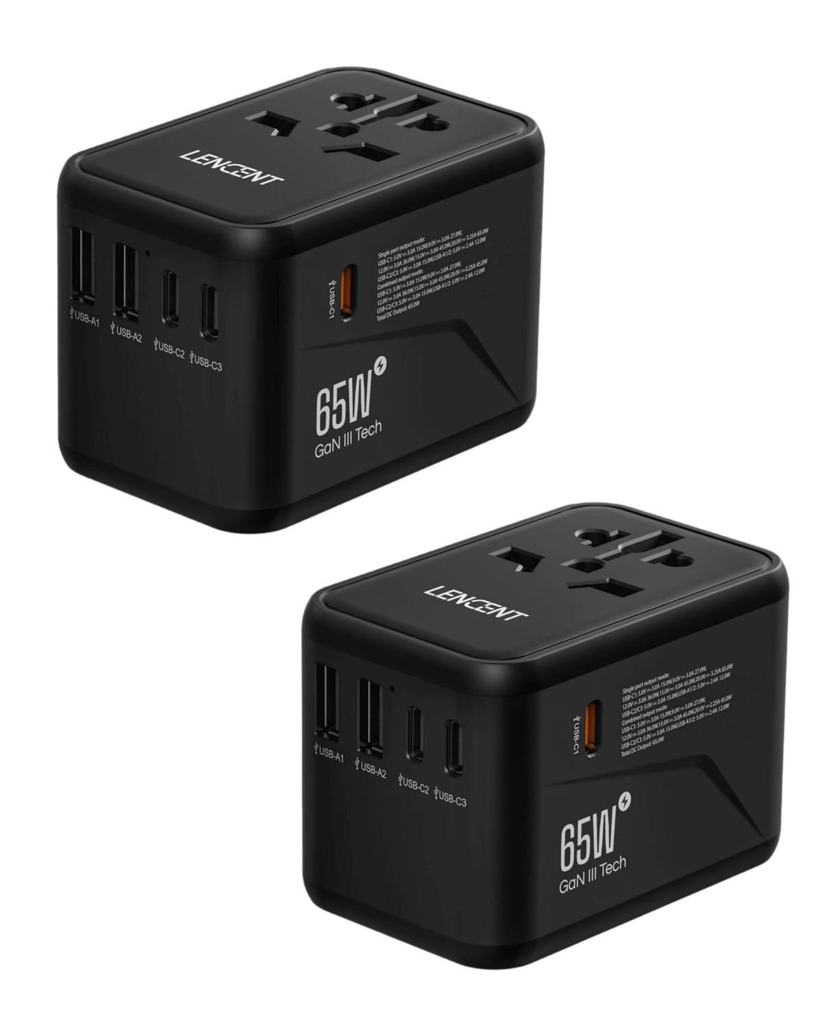 LENCENT Universal Travel Adapter, GaN III 65W International Travel Charger, 2 USB & 3 USB-C PD Fast Charging - LencentComputers & Accessories
