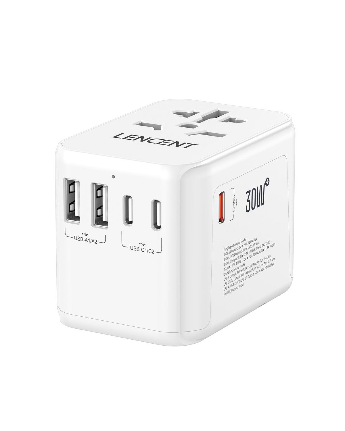 LENCENT PA048W 30W Universal Travel Adapter, Universal Charger with 2 USB Ports