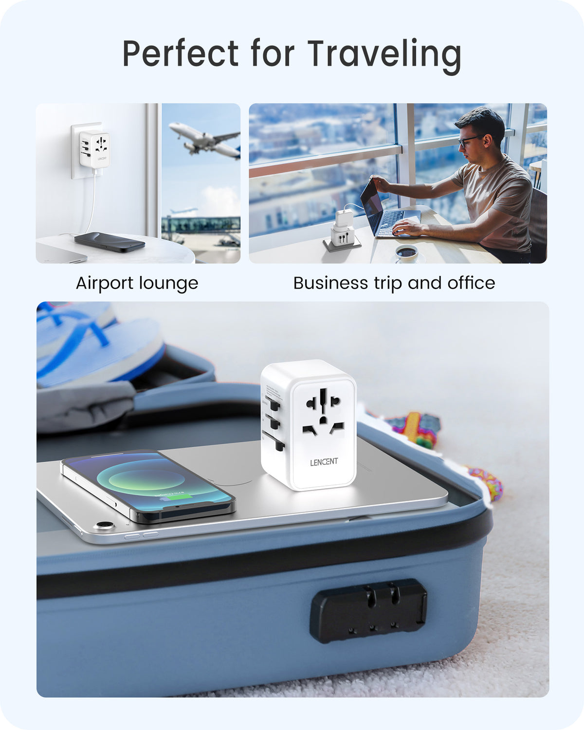 LENCENT Universal Travel Adapter, GaN3 PA048W QD65W International Charger