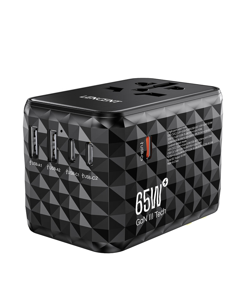 LENCENT Universal Travel Adapter, 65W GaN International Travel Adapter, 2 USB-A & 3 USB-C Fast Charging - LencentComputers & Accessories