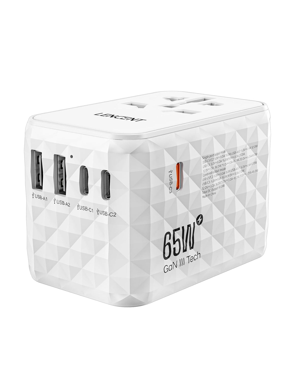 LENCENT Universal Travel Adapter, 65W GaN International Travel Adapter, 2 USB-A & 3 USB-C Fast Charging - LencentComputers & Accessories