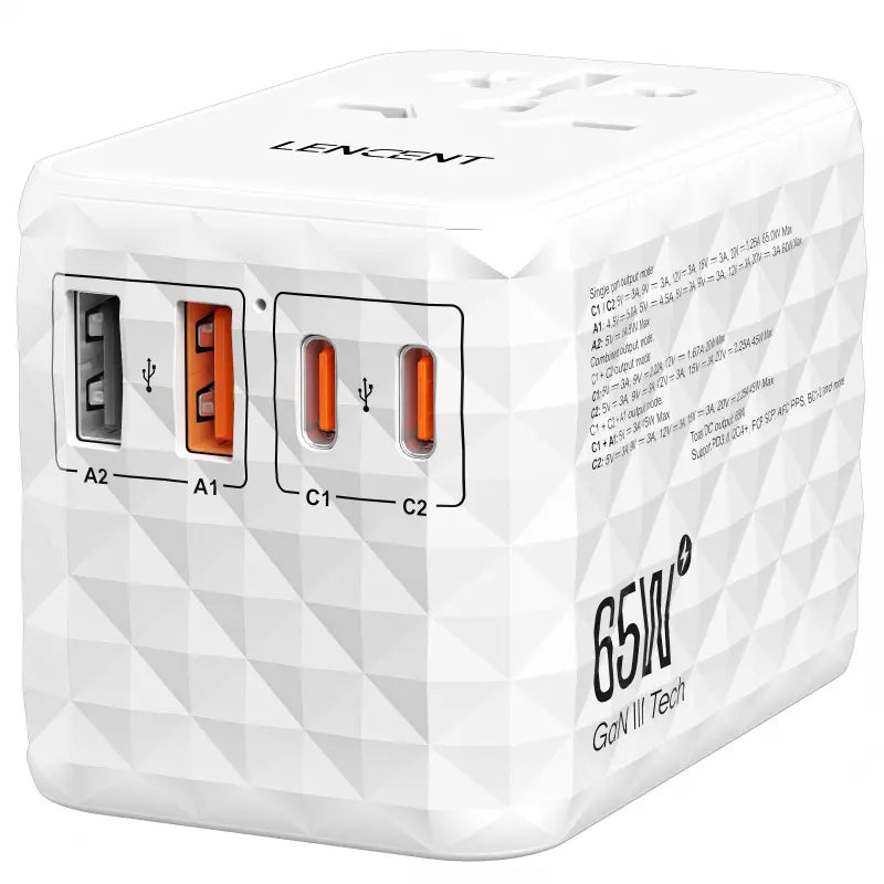 LENCENT 65W Universal Travel Adapter, GaN International Fast Charger