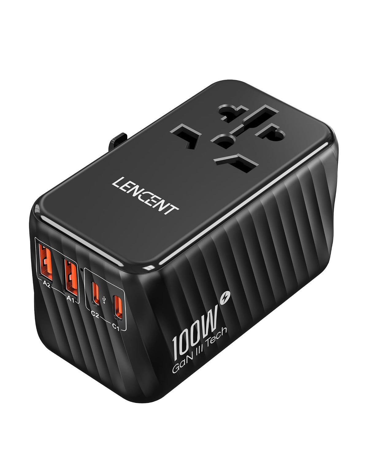 LENCENT PA058B 100W GaN International Fast Charger, Universal Travel Adapter