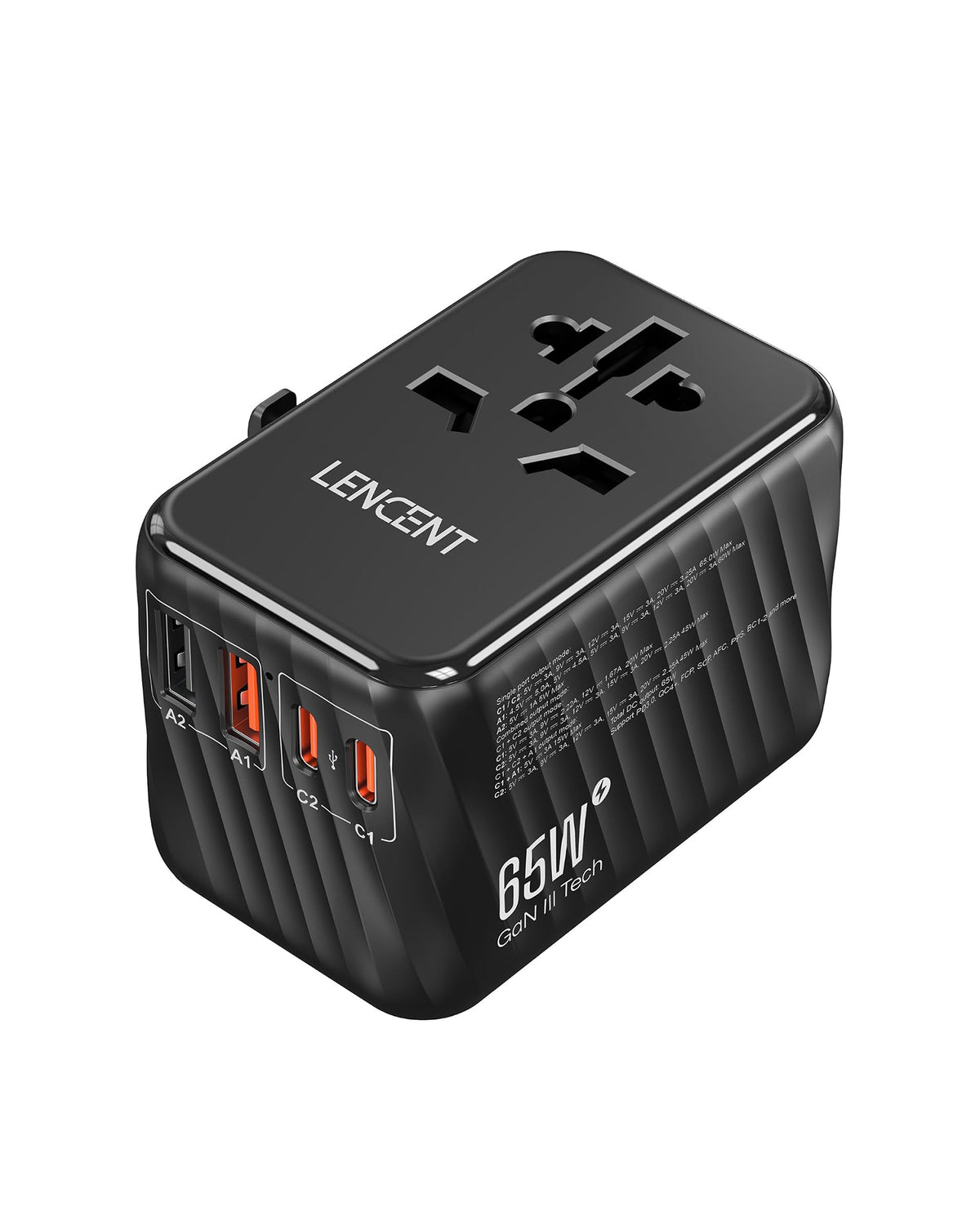 LENCENT PA058B QD65W Universal Travel Power Adapter, International AC Plug Adaptor