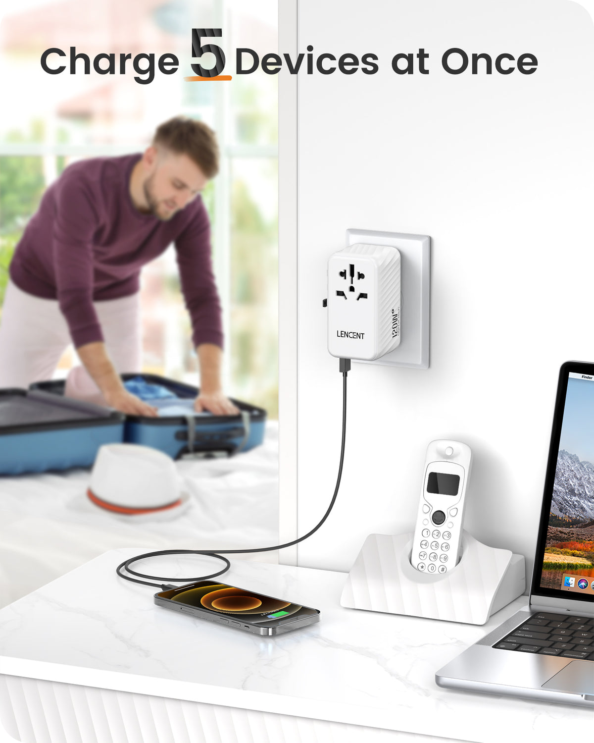 LENCENT International Travel Adapter, PA058W 120W GaN Universal Fast Charger