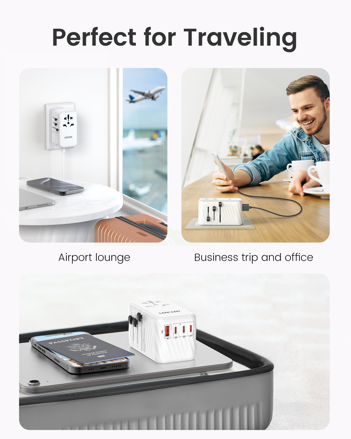 LENCENT International Travel Adapter, PA058W 120W GaN Universal Fast Charger