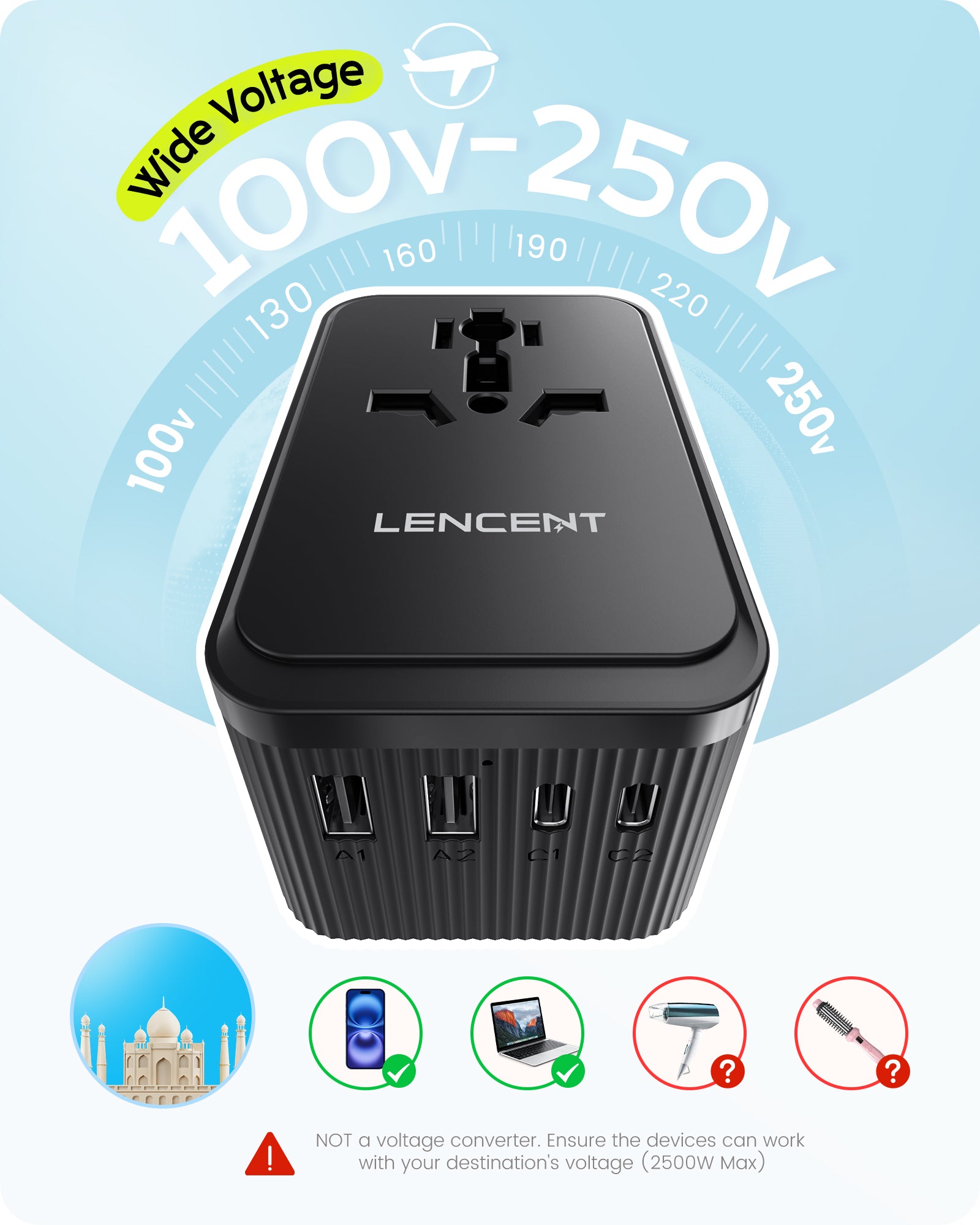 LENCENT PA059B 28W Universal Travel Adapter Kit(2A3C),  Type D/G/C/I/A