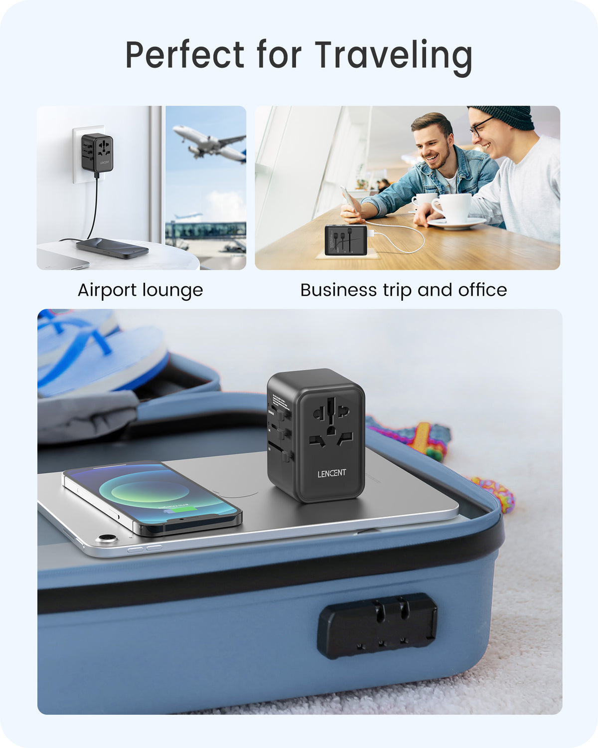 LENCENT PA048B 65W Universal Travel Adapter, GaN III Travel Charger