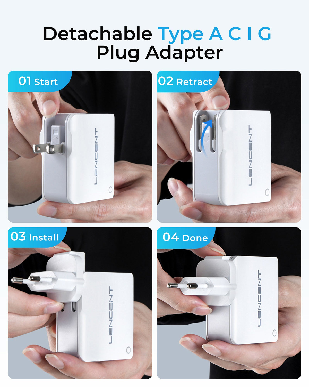 LENCENT PA001 2A2C Multiport International USB Wall Charger, 4 Port European Adapter