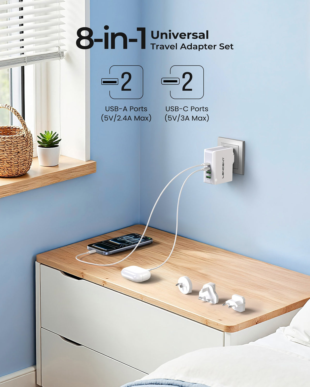 LENCENT PA001 2A2C Multiport International USB Wall Charger, 4 Port European Adapter