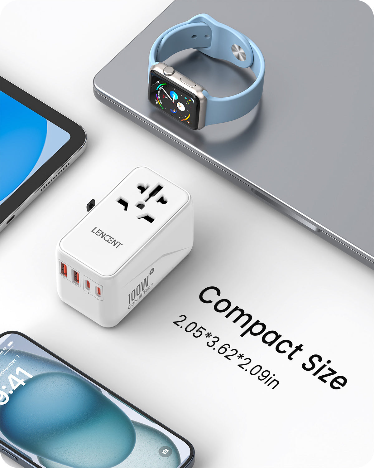 LENCENT PA048W 100W Universal Travel Adapter, GaN Ⅲ International Adaptor