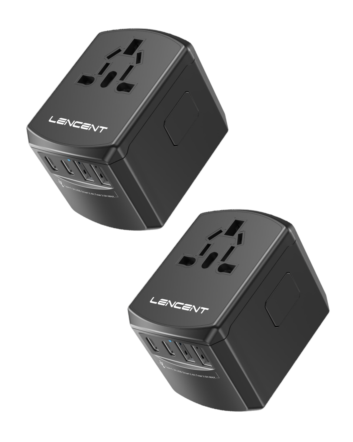 LENCENT Universal Travel Power Adapter, International AC Plug Adapter, 2A2C Wall Charger