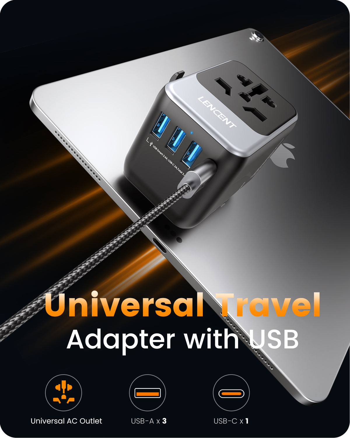 LENCENT PA048GR-C3U Universal Travel Adapter, International Plug Adapter