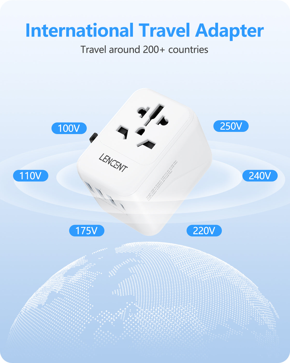 LENCENT PA048W C3U Adaptador de Viaje Universal, Cargador Internacional